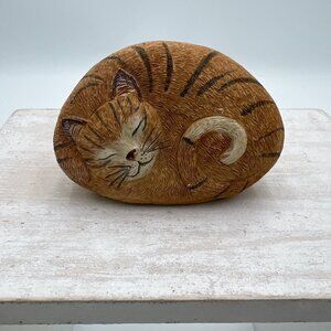 Ginger cat resin figurine looks like a rock paint